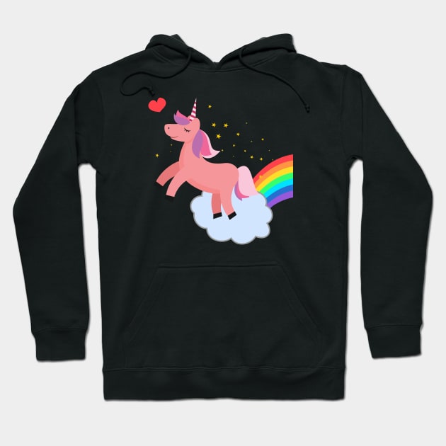 Cute Pink Unicorn & Rainbow Hoodie by smilingnoodles